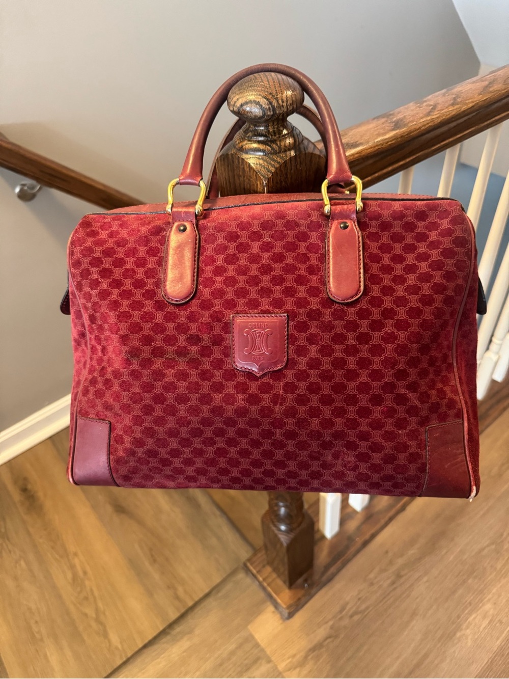 Celine Rare Red Suede Boston Bag